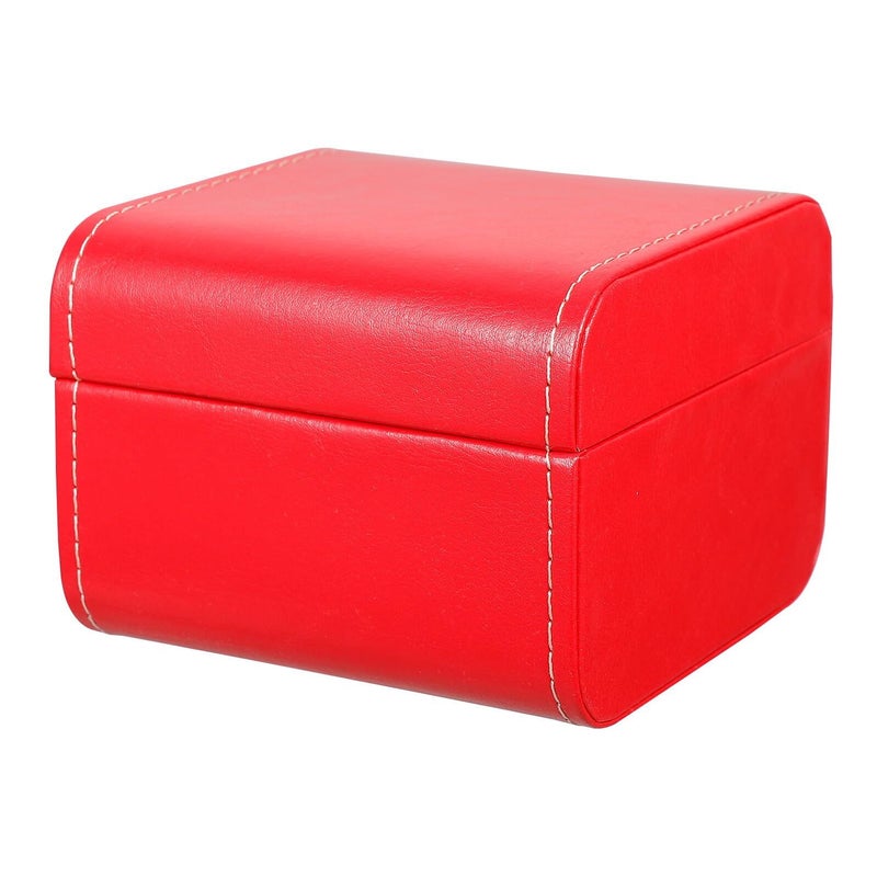Pu Leather Watch Storage Case Single Slot Display Box With Lid Portable Travel Jewelry Organizer Red - Image 2