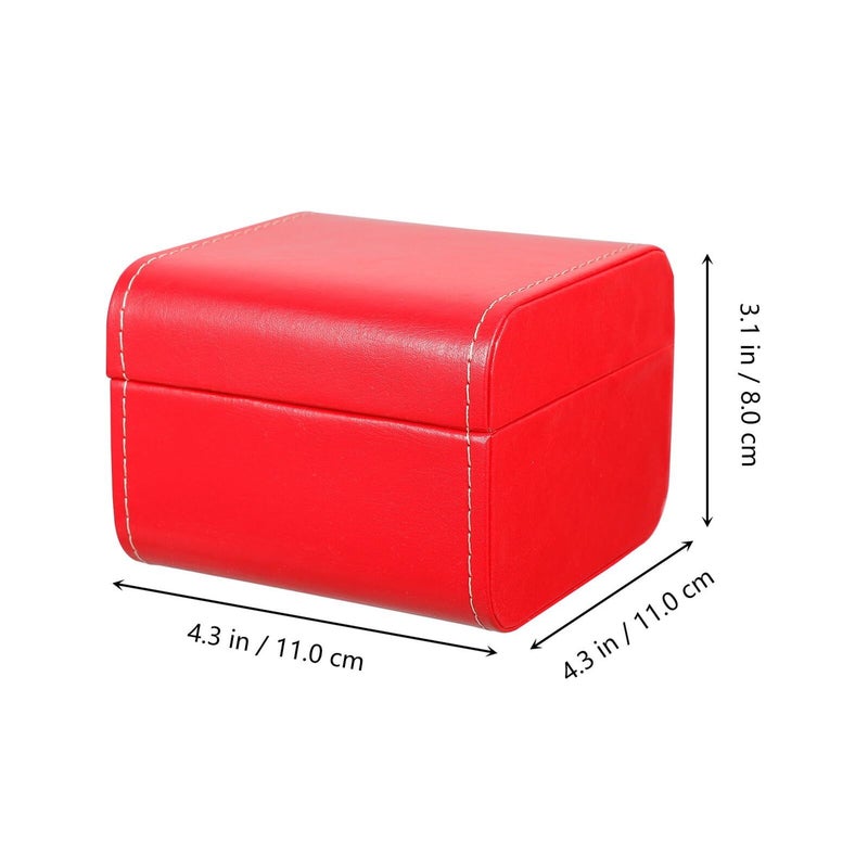 Pu Leather Watch Storage Case Single Slot Display Box With Lid Portable Travel Jewelry Organizer Red - Image 3