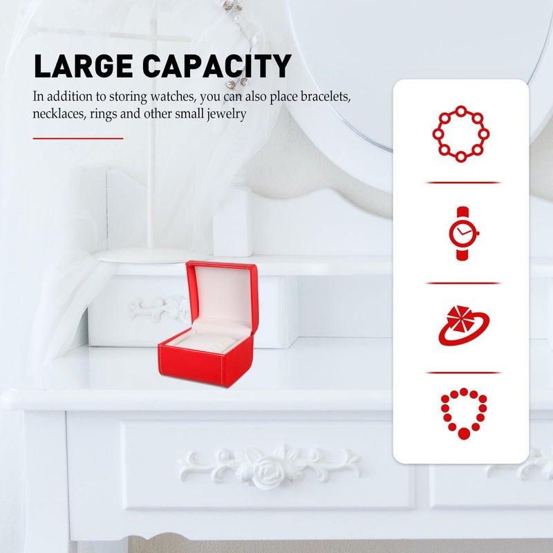 Pu Leather Watch Storage Case Single Slot Display Box With Lid Portable Travel Jewelry Organizer Red - Image 5