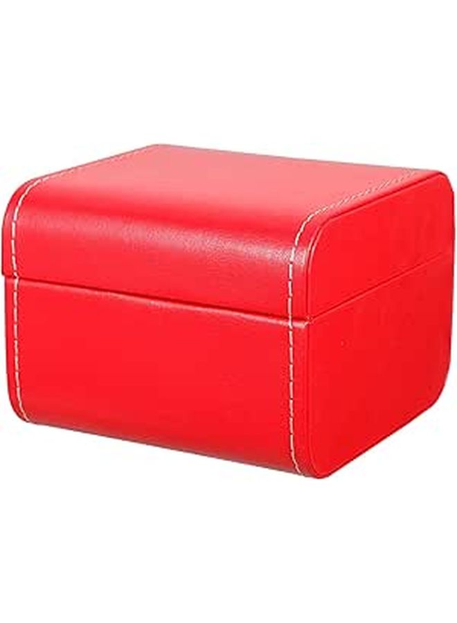 Pu Leather Watch Storage Case Single Slot Display Box With Lid Portable Travel Jewelry Organizer Red - Image 1