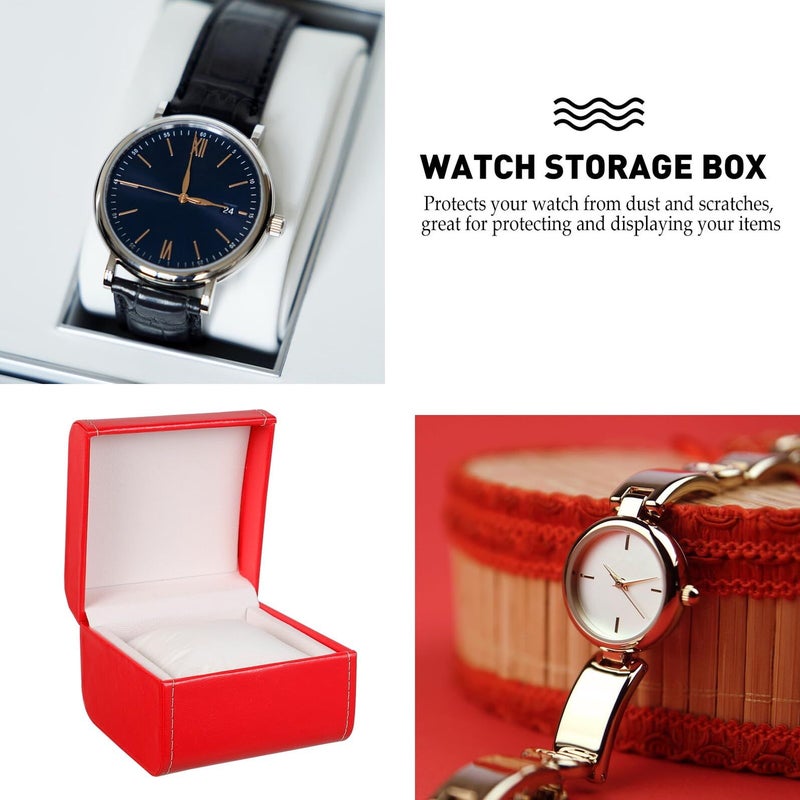 Pu Leather Watch Storage Case Single Slot Display Box With Lid Portable Travel Jewelry Organizer Red - Image 4