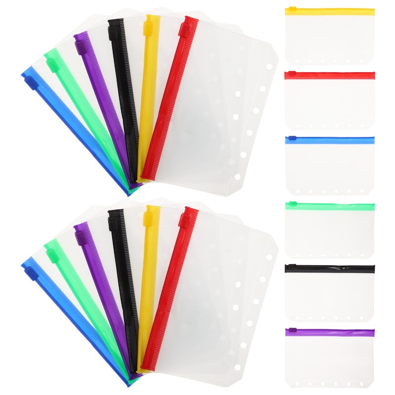 36pcs Binder Pockets: 6 Holes Zipper Binder Pouch Insert Pages Sheet Protectors Loose Leaf Bags Pvc Document Folders Filling Bags - Image 1
