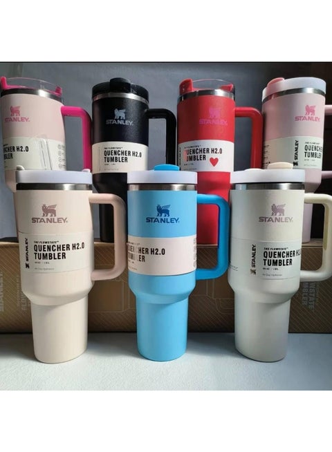 كوب استانلس، كوب استانلس سعة 40 اونصه مع شاليموه ومقبض، كوب معزول مع غطاء كوب للسفر، كوب قهوة من الفولاذ المقاوم للصدأ  للمشروبات المثلجة الساخنة، كوب سفر بمقبض