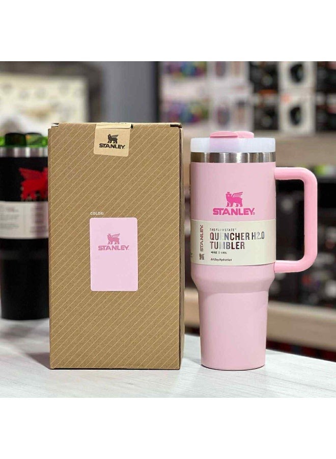 ستانلي كوب استانلس، كوب استانلس سعة 40 اونصه مع شاليموه ومقبض، كوب معزول مع غطاء كوب للسفر، كوب قهوة من الفولاذ المقاوم للصدأ  للمشروبات المثلجة الساخنة، كوب سفر بمقبض - Image 2