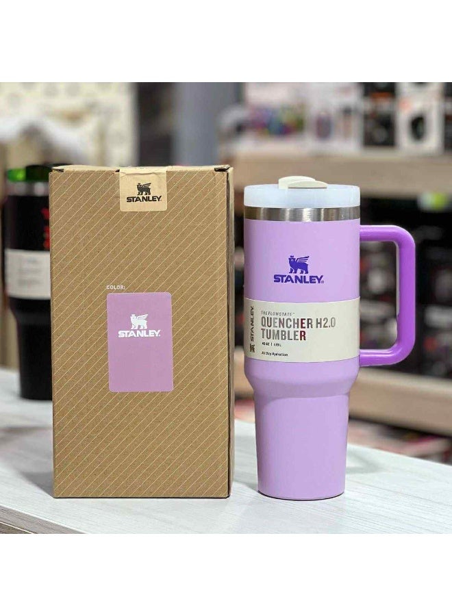 ستانلي كوب استانلس، كوب استانلس سعة 40 اونصه مع شاليموه ومقبض، كوب معزول مع غطاء كوب للسفر، كوب قهوة من الفولاذ المقاوم للصدأ  للمشروبات المثلجة الساخنة، كوب سفر بمقبض - Image 3