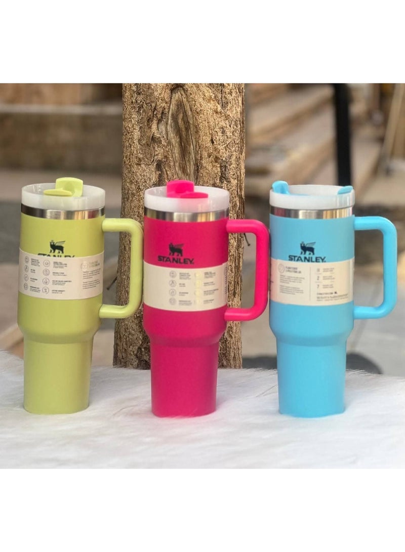 ستانلي كوب استانلس، كوب استانلس سعة 40 اونصه مع شاليموه ومقبض، كوب معزول مع غطاء كوب للسفر، كوب قهوة من الفولاذ المقاوم للصدأ  للمشروبات المثلجة الساخنة، كوب سفر بمقبض - Image 4