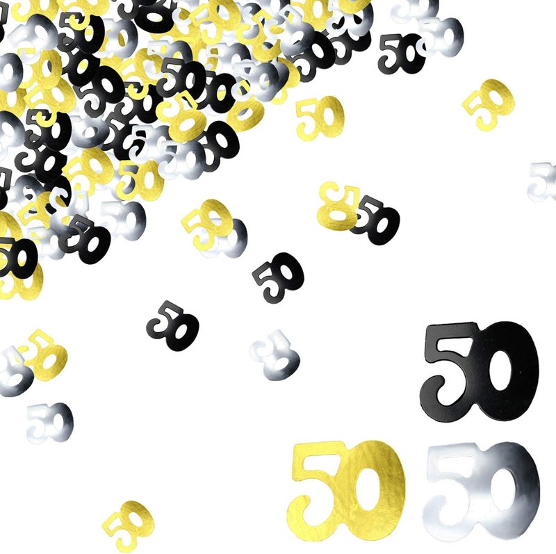 BEADNOVA 50th Birthday Confetti Fifty Years Old 50 Anniversary Number Confetti for Birthday Party Decor Wedding Table Decoration 1oz Gold Silver Black Mix - Image 1