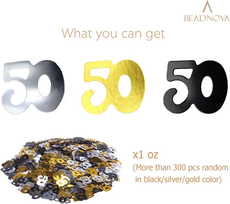 BEADNOVA 50th Birthday Confetti Fifty Years Old 50 Anniversary Number Confetti for Birthday Party Decor Wedding Table Decoration 1oz Gold Silver Black Mix - Image 3