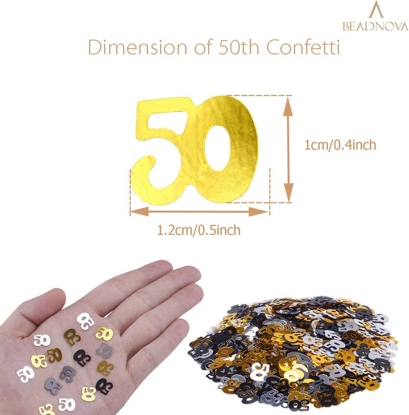 BEADNOVA 50th Birthday Confetti Fifty Years Old 50 Anniversary Number Confetti for Birthday Party Decor Wedding Table Decoration 1oz Gold Silver Black Mix - Image 2