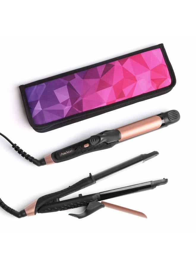 amovee Travel Curling Iron, Hair Straightener and Curler in One, Flat Iron Curling Iron in One, Dual Voltage Europe Travel Essentials for Women(Black) - Image 1
