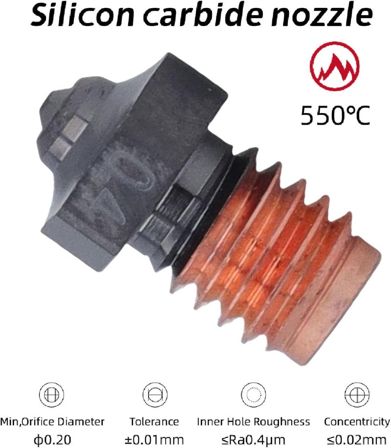 Cryfokt Silicon Carbide Nozzle High Thermal Conductivity Replacement Parts for 3D Printer Hotend 0.4mm 550℃ Model - Image 5
