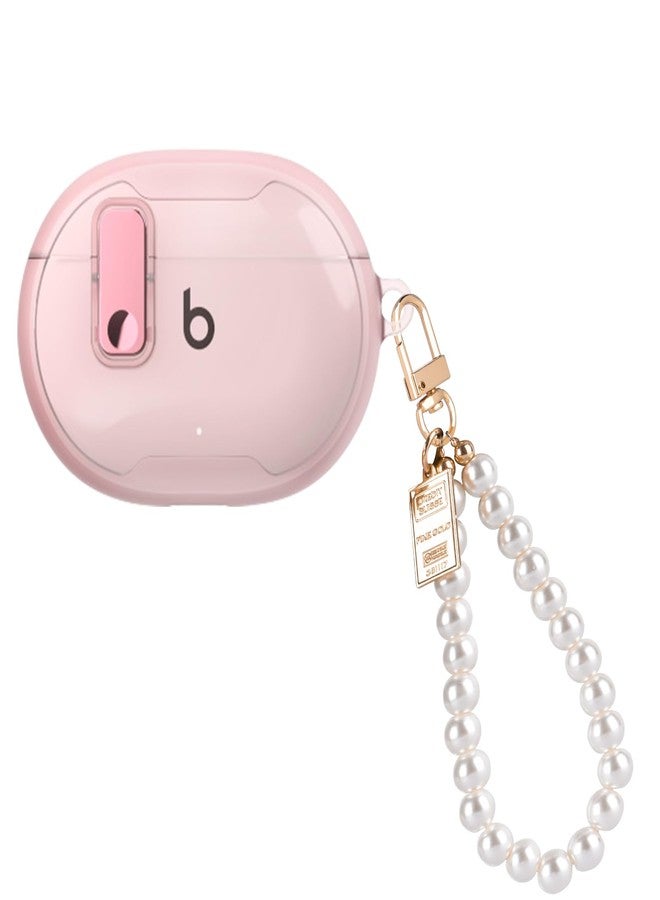 CameCosy for Beats Studio Buds/Buds + Case with Secure Lock Clip Design for Women, Soft TPU Bumper Shockproof Cover for Beat Studio Buds with Pearl Bracelet Keychain-Clear Pink - Image 1