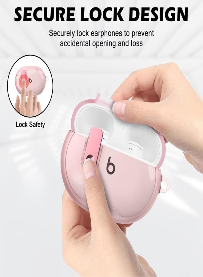 CameCosy for Beats Studio Buds/Buds + Case with Secure Lock Clip Design for Women, Soft TPU Bumper Shockproof Cover for Beat Studio Buds with Pearl Bracelet Keychain-Clear Pink - Image 5