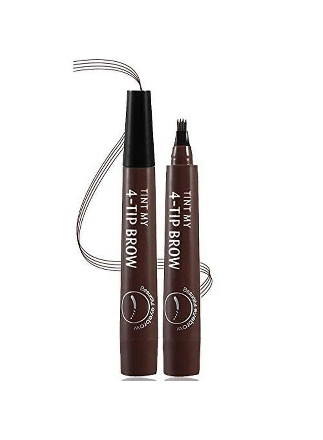 QUEMISS Eyebrow Pen Microblading 4 Fork Tip Eyebrow Pencil Creates Lasting MakeUp Professional Natural Brow Pen Cover Sparse Areas Daily Waterproof 3D Brow Pencil (02#Dark Brown) - Image 1
