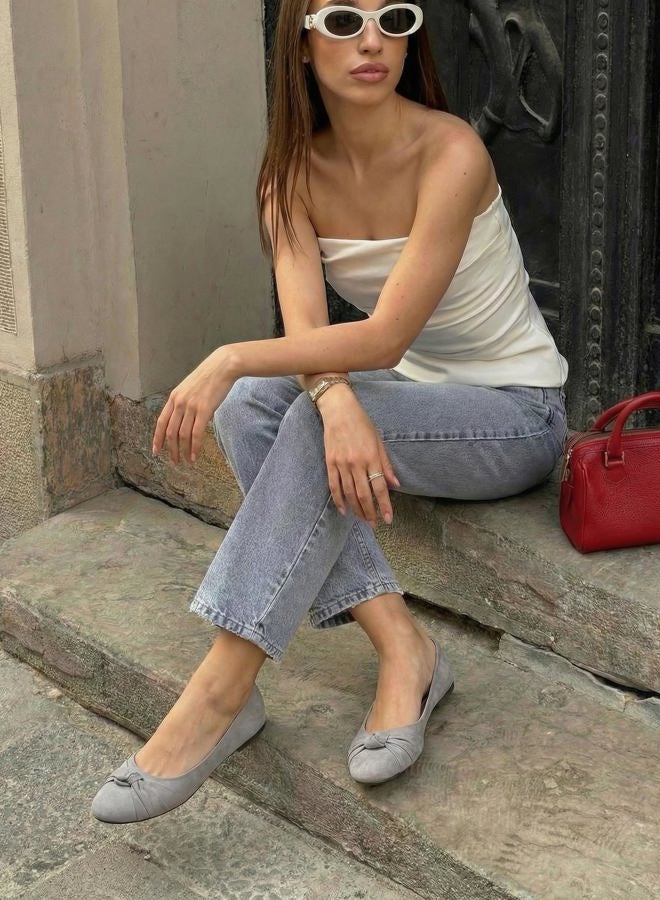 Epic Step Women's Flats with Knot Front Cute Ballet Flats for Women Casual or Dressy Shoes for Women Comfortable Flats Womens Shoes, Grey, 7 - Image 3