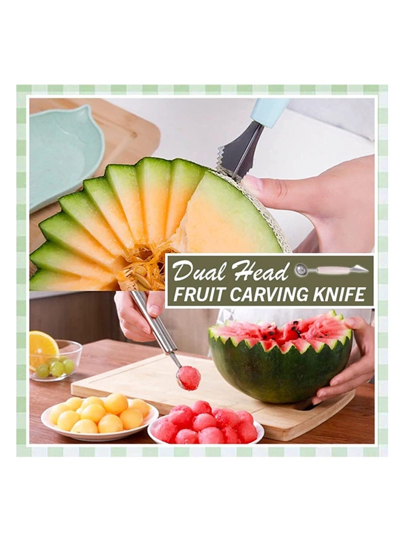 Excefore ملعقة كرات الآيس كريم 3 قطع 2 في 1 رأس مزدوج من الفولاذ المقاوم للصدأ أداة تزيين الفاكهة سكينة النقش ، ملعقة كرات الآيس كريم من الدلاع للحلويات ذات الوظيفة المزدوجة لأدوات المطبخ المنزلية  - Image 2