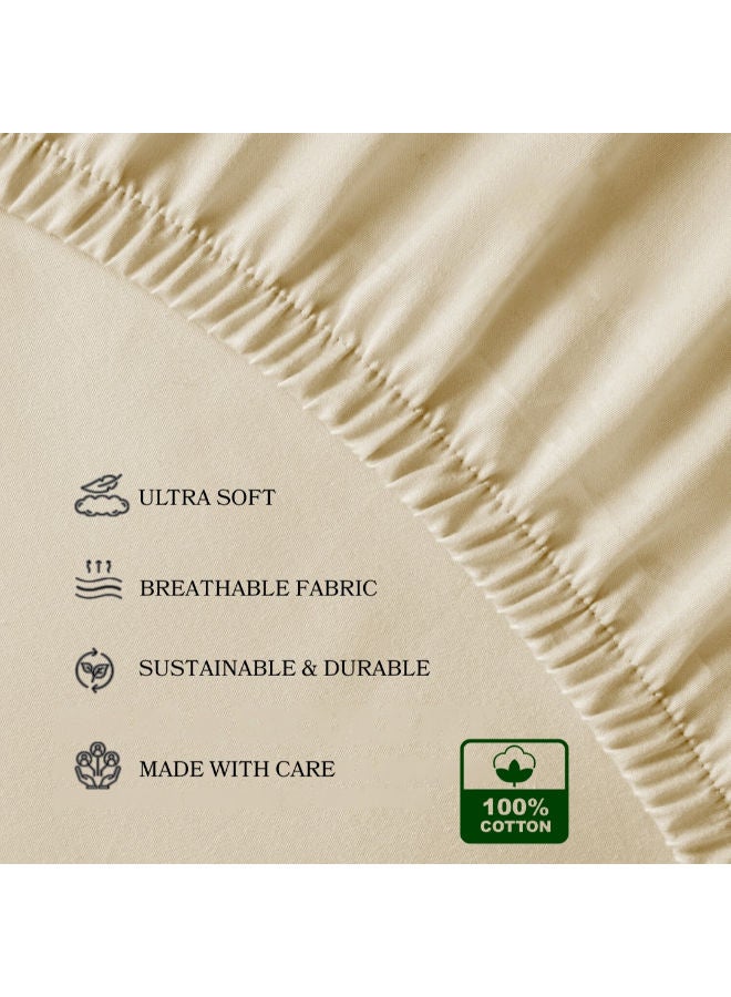Premium cotton fitted hotel bed sheet set, 3 pieces Beige - Image 5