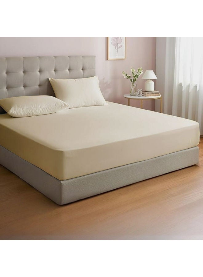 Premium cotton fitted hotel bed sheet set, 3 pieces Beige - Image 1