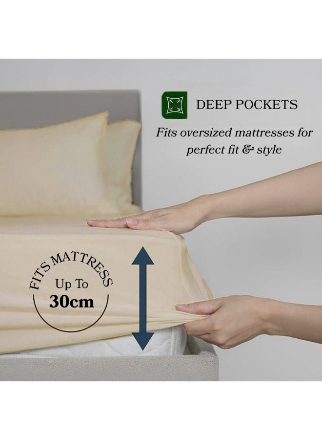 Premium cotton fitted hotel bed sheet set, 3 pieces Beige - Image 2