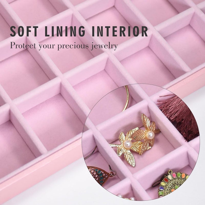 Siveit Jewelry Tray Organizer Box 48 Grid Jewelry Display Organizer Box with Transparent Lid Rings Earrings Necklaces Pendants Display Box Suitable for Women and Girls (48 Grid, Pink) - Image 2