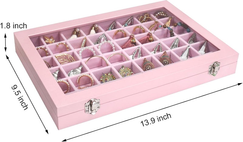 Siveit Jewelry Tray Organizer Box 48 Grid Jewelry Display Organizer Box with Transparent Lid Rings Earrings Necklaces Pendants Display Box Suitable for Women and Girls (48 Grid, Pink) - Image 3