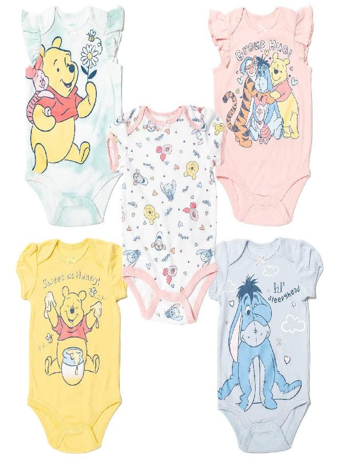 Disney - Disney Tigger Winnie the Pooh Eeyore Newborn Baby Girls 5 Pack Cuddly Bodysuits Multi Newborn - Image 1