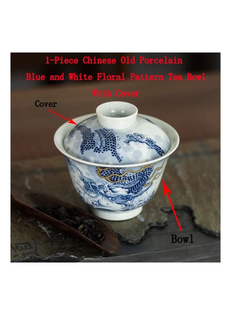 1-Piece Chinese Old Porcelain Blue and White Bowl Tea Set,Chinese Tea Bowl with Cover,Chinese Traditional Handicraft Ceramic Tea Set - Image 1