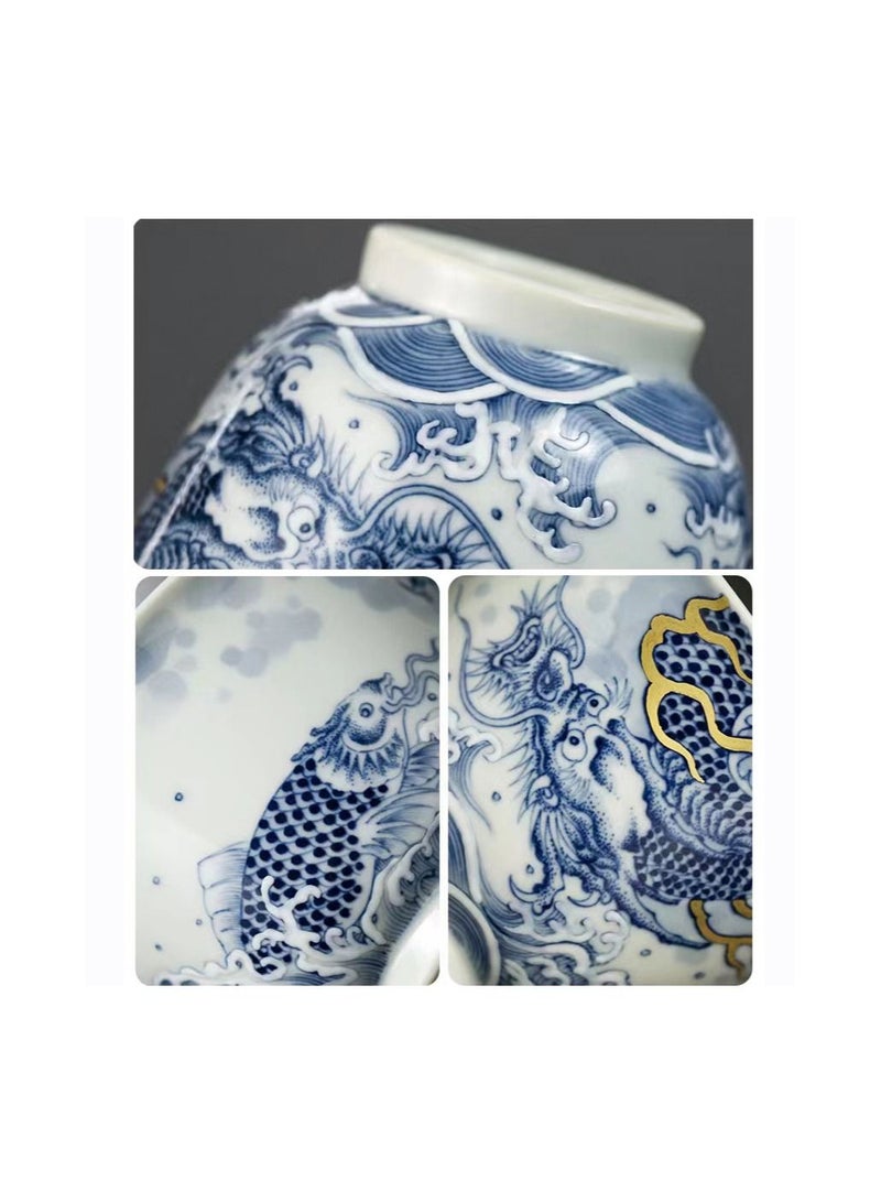 1-Piece Chinese Old Porcelain Blue and White Bowl Tea Set,Chinese Tea Bowl with Cover,Chinese Traditional Handicraft Ceramic Tea Set - Image 3