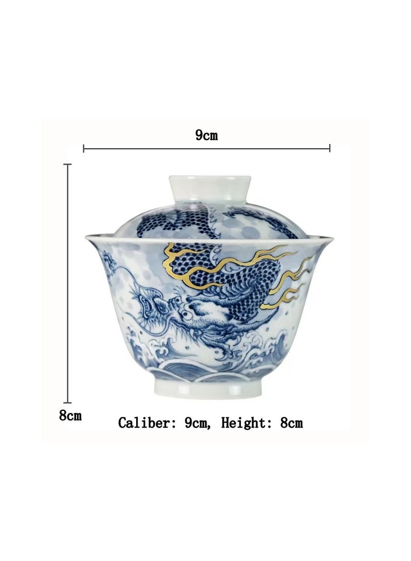 1-Piece Chinese Old Porcelain Blue and White Bowl Tea Set,Chinese Tea Bowl with Cover,Chinese Traditional Handicraft Ceramic Tea Set - Image 5