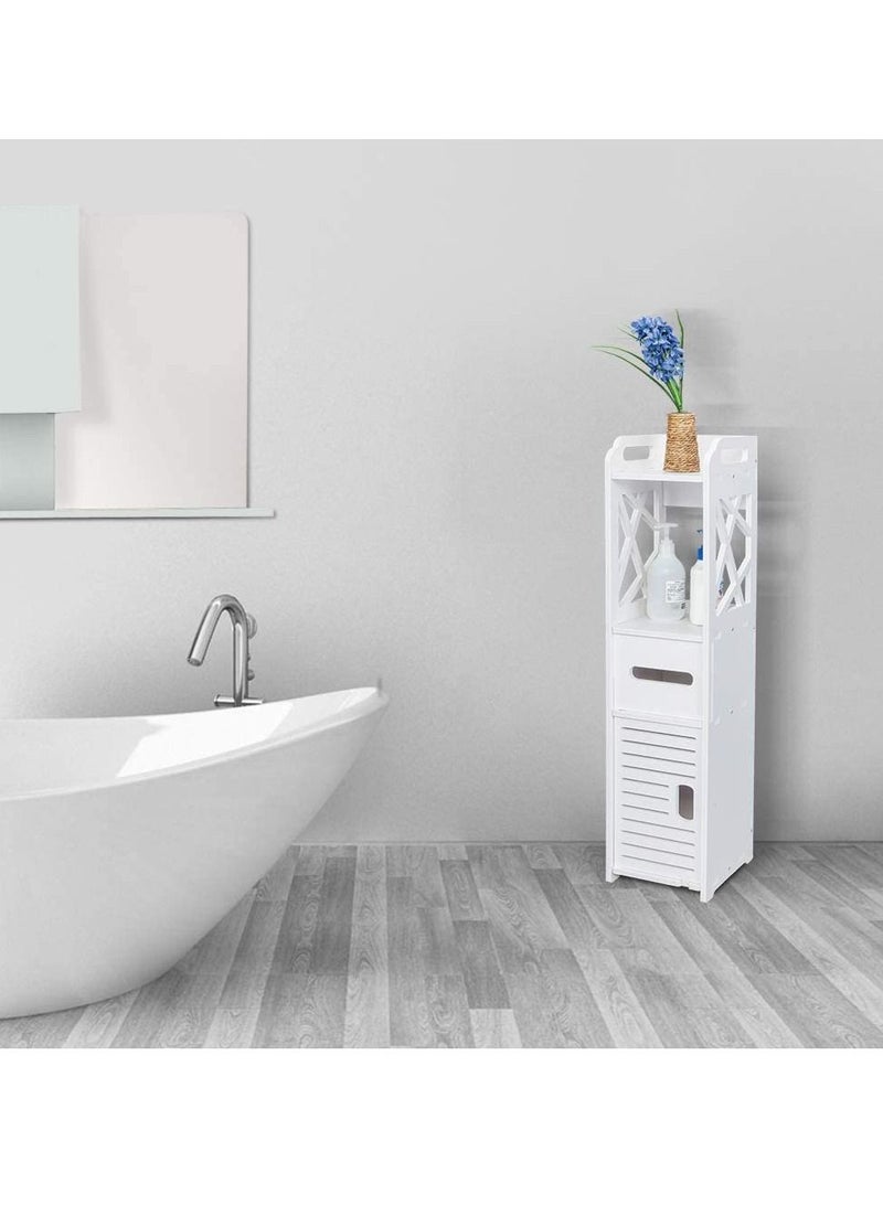 LINGWEI Small Bathroom Storage Corner Floor Cabinet with Doors and Shelves Thin Toilet Vanity Cabinet Narrow Bath Sink Organizer Towel Storage Shelf For Paper Holder White  - Image 1