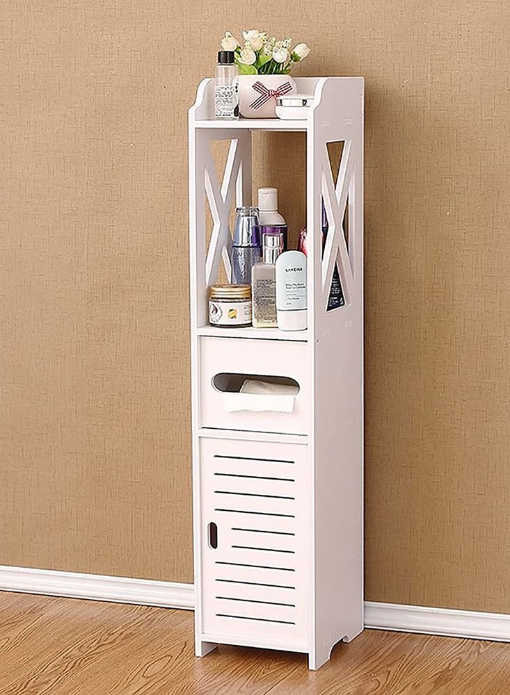 LINGWEI Small Bathroom Storage Corner Floor Cabinet with Doors and Shelves Thin Toilet Vanity Cabinet Narrow Bath Sink Organizer Towel Storage Shelf For Paper Holder White  - Image 4