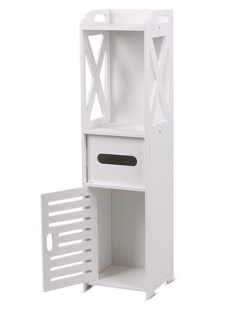 LINGWEI Small Bathroom Storage Corner Floor Cabinet with Doors and Shelves Thin Toilet Vanity Cabinet Narrow Bath Sink Organizer Towel Storage Shelf For Paper Holder White  - Image 3
