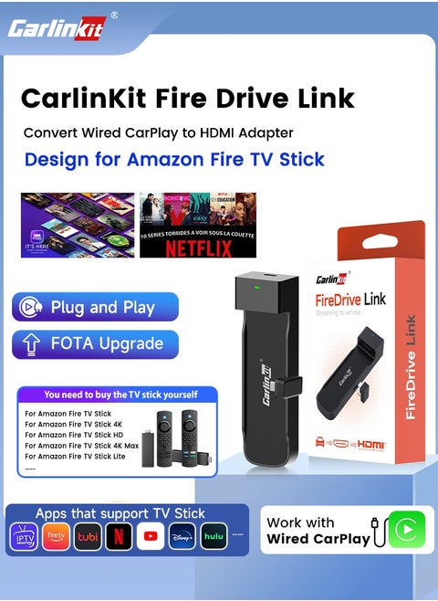 Carlinkit 2025 Car TV Dongle HDMI Adapter TV Stick Converter Wired Carplay To HDMI Output For AMZ Fire TV Stick Series 1080P