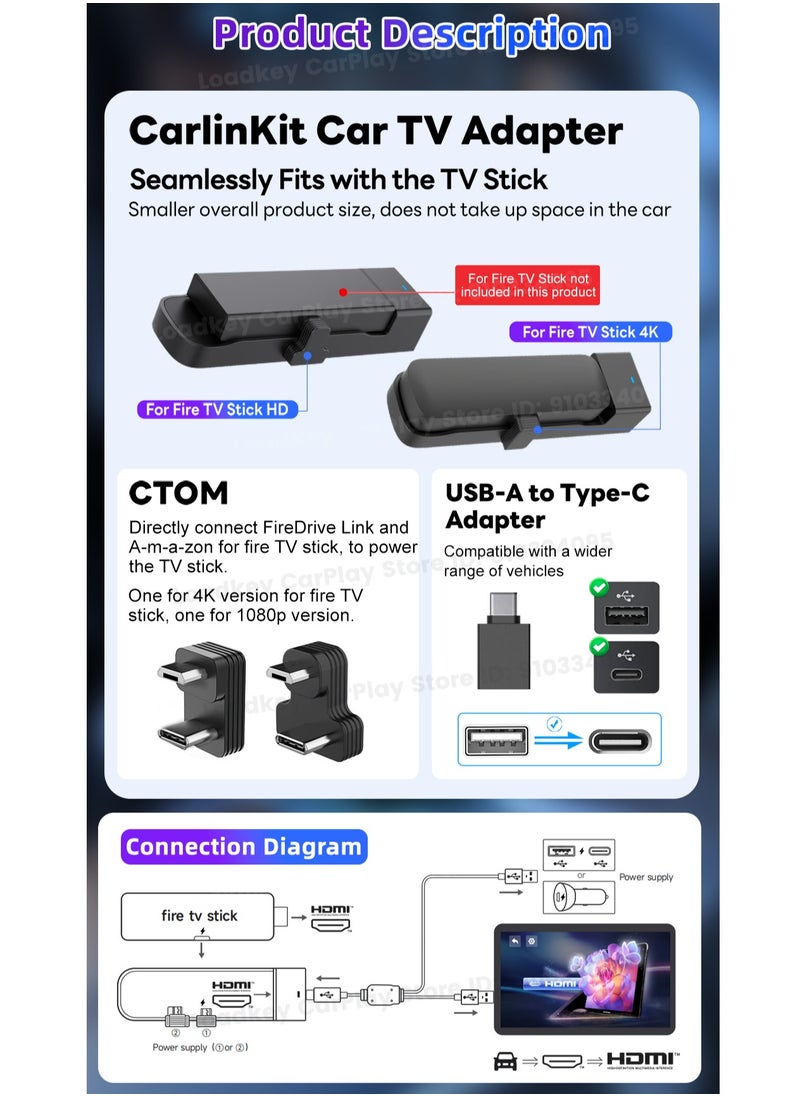Carlinkit - Carlinkit 2025 Car TV Dongle HDMI Adapter TV Stick Converter Wired Carplay To HDMI Output For AMZ Fire TV Stick Series 1080P - Image 1
