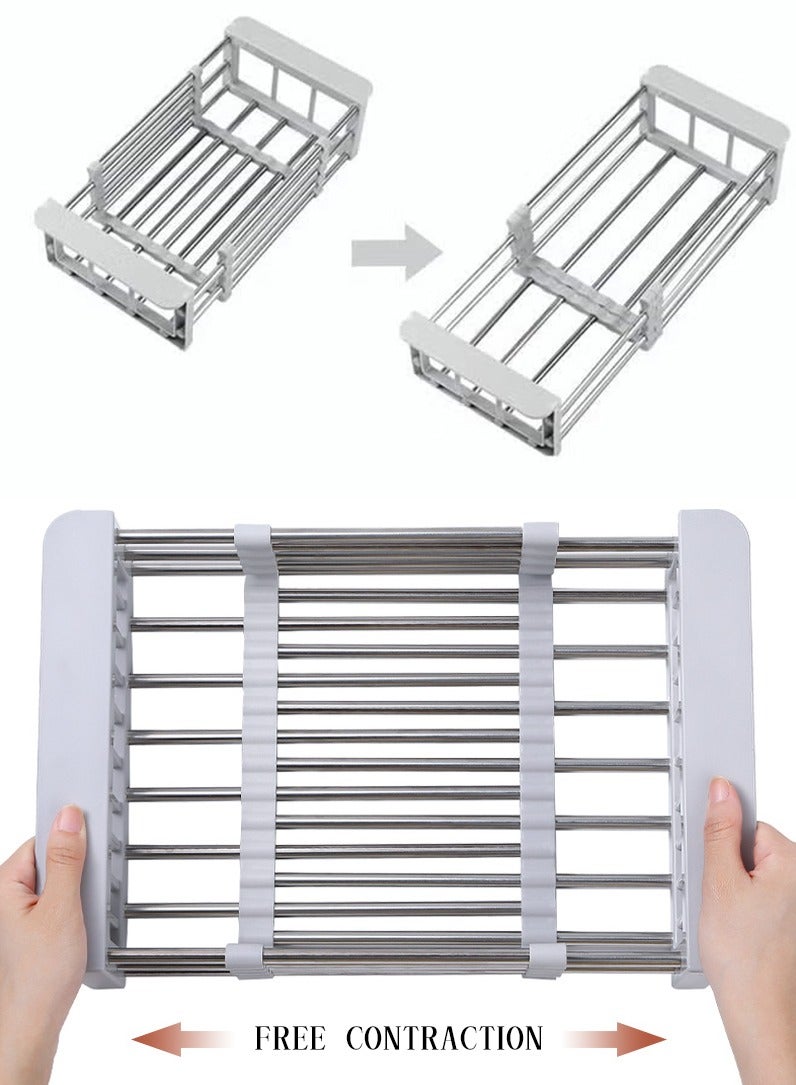 Retractable Kitchen Sink Drain Rack Universal Size Sink Strong Load-bearing Tableware Storage Rack Fruit and Vegetable Drain Basket Stainless Steel Dishwashing Rack  - Image 3