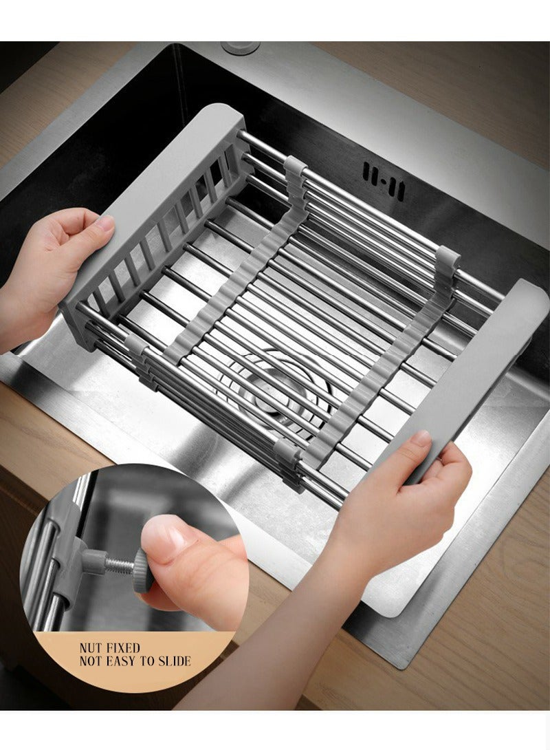 Retractable Kitchen Sink Drain Rack Universal Size Sink Strong Load-bearing Tableware Storage Rack Fruit and Vegetable Drain Basket Stainless Steel Dishwashing Rack  - Image 5