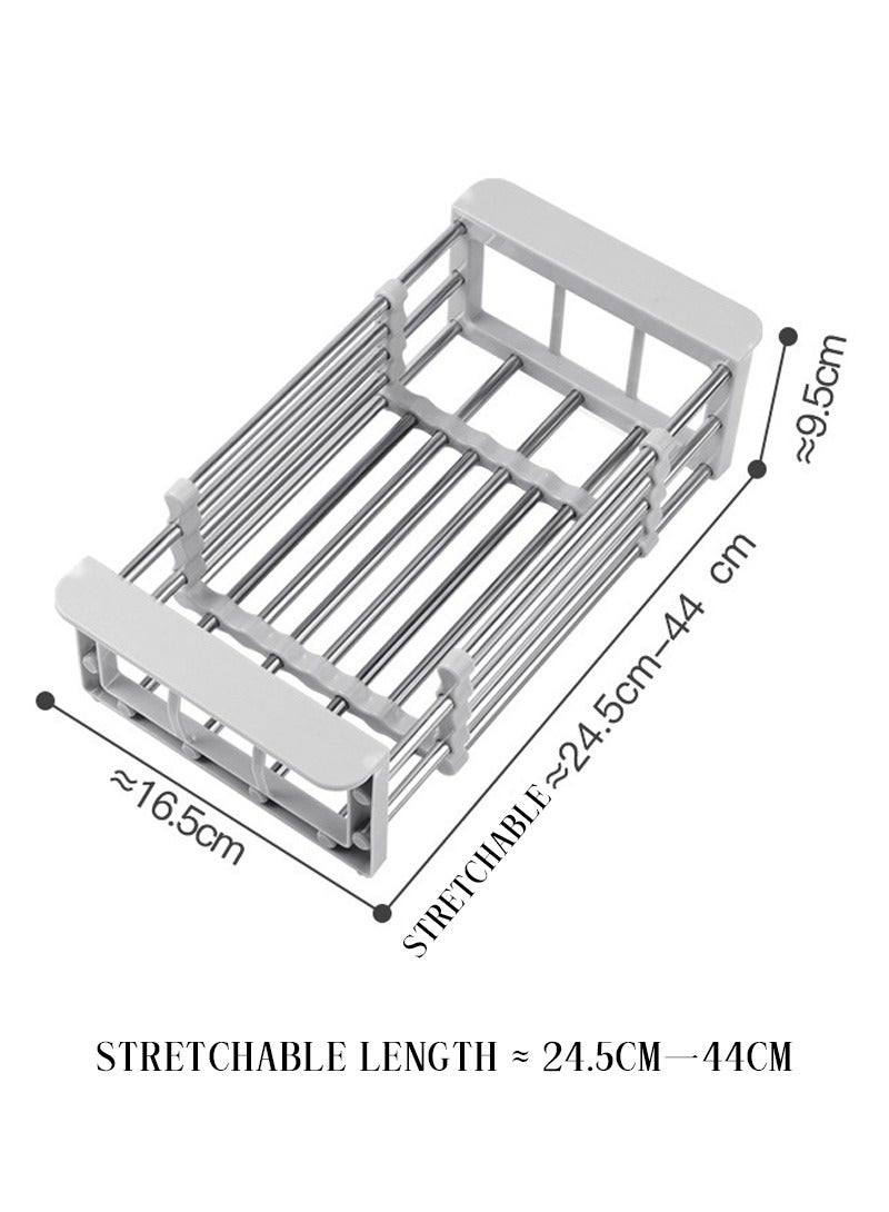 Retractable Kitchen Sink Drain Rack Universal Size Sink Strong Load-bearing Tableware Storage Rack Fruit and Vegetable Drain Basket Stainless Steel Dishwashing Rack  - Image 2
