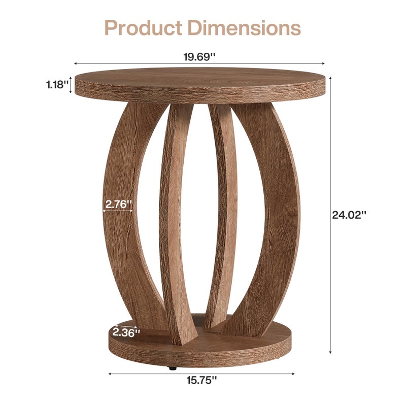 Tribesigns End Table, Round Side Table with Storage, Farmhouse Nightstand Bedside with Round Tabletop, Accent End Table for Living Room Bedroom Small Space, Wooden Accent Furniture, Rustic Brown - Image 2