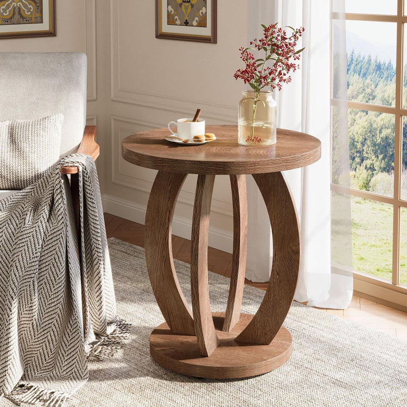 Tribesigns End Table, Round Side Table with Storage, Farmhouse Nightstand Bedside with Round Tabletop, Accent End Table for Living Room Bedroom Small Space, Wooden Accent Furniture, Rustic Brown - Image 1