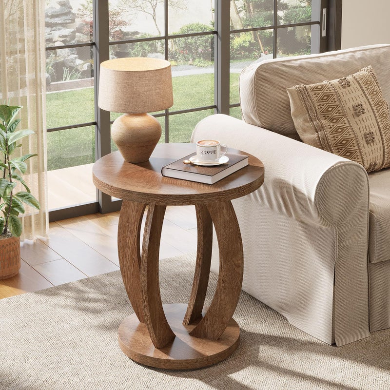 Tribesigns End Table, Round Side Table with Storage, Farmhouse Nightstand Bedside with Round Tabletop, Accent End Table for Living Room Bedroom Small Space, Wooden Accent Furniture, Rustic Brown - Image 3