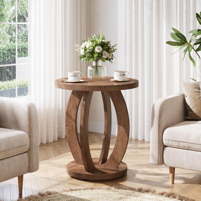 Tribesigns End Table, Round Side Table with Storage, Farmhouse Nightstand Bedside with Round Tabletop, Accent End Table for Living Room Bedroom Small Space, Wooden Accent Furniture, Rustic Brown - Image 5