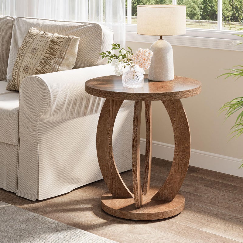 Tribesigns End Table, Round Side Table with Storage, Farmhouse Nightstand Bedside with Round Tabletop, Accent End Table for Living Room Bedroom Small Space, Wooden Accent Furniture, Rustic Brown - Image 4
