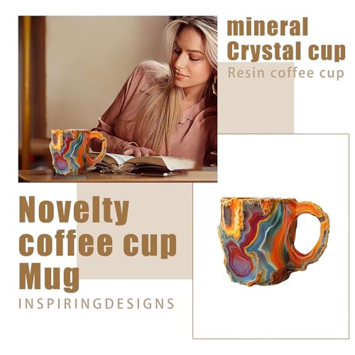 Ylapagne Mineral Crystal Coffee Mugs, Volcano Red Natural 3D Mineral Rock Coffee Mugs with Handle, Resin Cups for Milk Tea Hot Chocolate Home Office Travel - Image 3