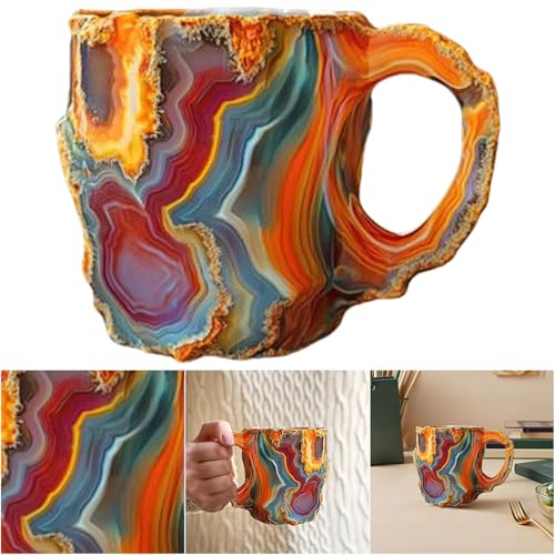 Ylapagne Mineral Crystal Coffee Mugs, Volcano Red Natural 3D Mineral Rock Coffee Mugs with Handle, Resin Cups for Milk Tea Hot Chocolate Home Office Travel - Image 1
