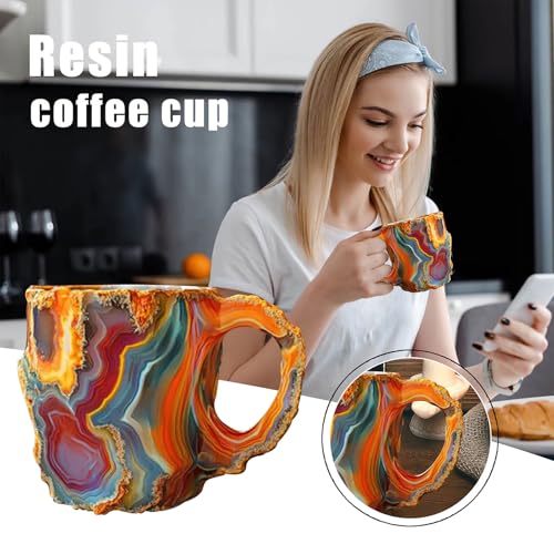 Ylapagne Mineral Crystal Coffee Mugs, Volcano Red Natural 3D Mineral Rock Coffee Mugs with Handle, Resin Cups for Milk Tea Hot Chocolate Home Office Travel - Image 5