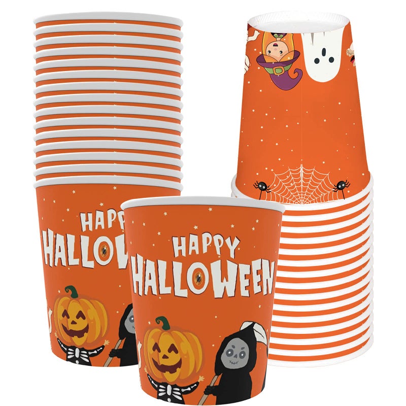 ATFUNSHOP Halloween Disposable Cups for Kids 30 PCS 9 OZ Adult Halloween Pumpkin Disposable Paper Cups for Coffee Juice and Hot Cold Drinks Party SuppliesOrange