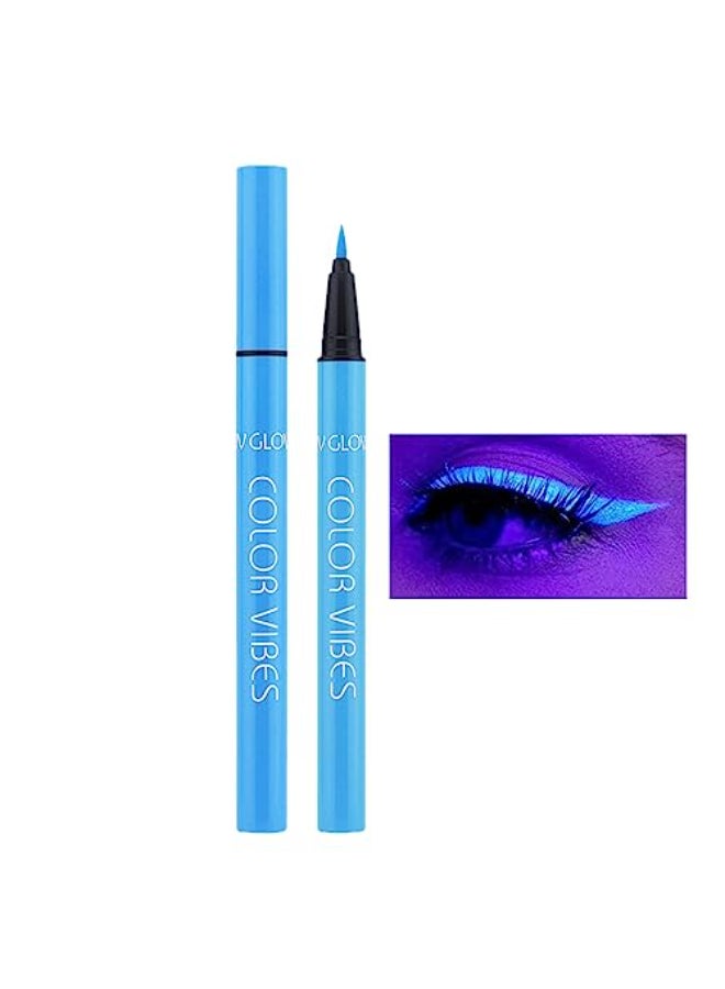 Wismee UV Glow Neon Liquid Eye liner Matte Colored Eye liners Pen Rainbow Colorful Neon Eye liner Pencil Pigmented Waterproof Smudgeproof Long Lasting Eye Liner for Halloween Christmas Makeup Blue - Image 1