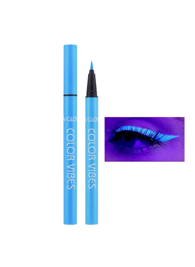 Wismee UV Glow Neon Liquid Eye liner Matte Colored Eye liners Pen Rainbow Colorful Neon Eye liner Pencil Pigmented Waterproof Smudgeproof Long Lasting Eye Liner for Halloween Christmas Makeup Blue - Image 2