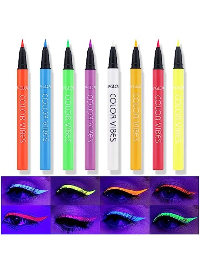 Wismee UV Glow Neon Liquid Eye liner Matte Colored Eye liners Pen Rainbow Colorful Neon Eye liner Pencil Pigmented Waterproof Smudgeproof Long Lasting Eye Liner for Halloween Christmas Makeup Blue - Image 3