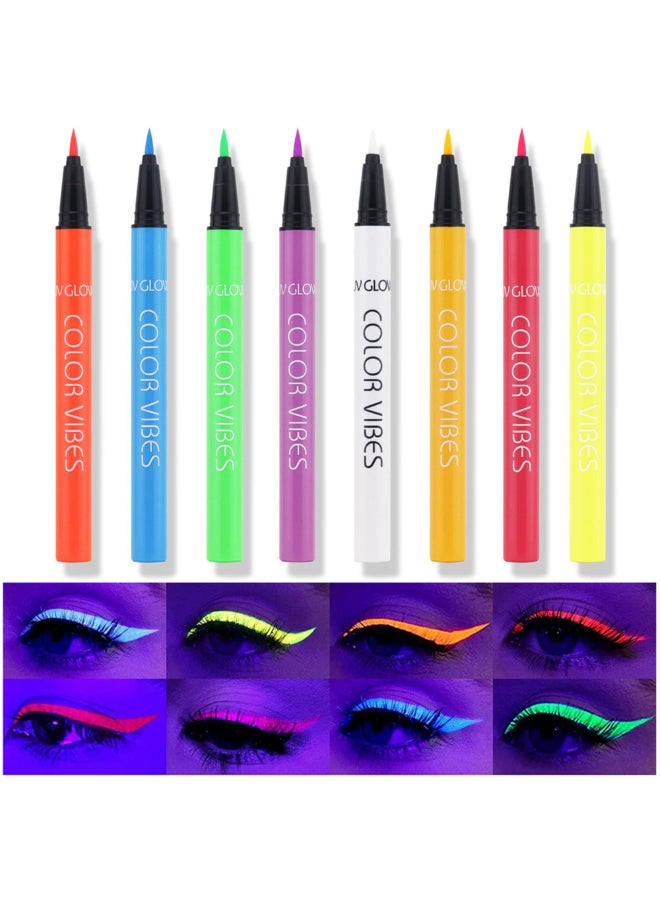 Wismee UV Glow Neon Liquid Eye liner Matte Colored Eye liners Pen Rainbow Colorful Neon Eye liner Pencil Pigmented Waterproof Smudgeproof Long Lasting Eye Liner for Halloween Christmas Makeup Blue - Image 4
